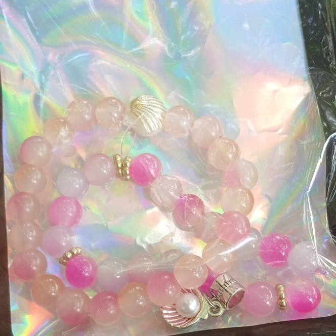 Multicolor Stretch Beaded Charm Bracelet, Beach Theme, Round Beads, Dangle Charm