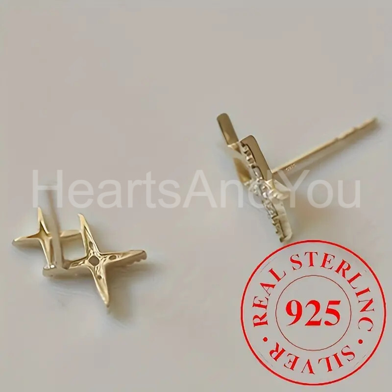 0.2ct Round Cut Moissanite Sparkle Star Stud Earrings 14K Yellow Gold Plated
