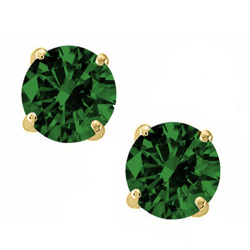 0.50 – 4.00 Ct. 14K Yellow Gold Emerald Round Shape Stud w/ Screw Back Earrings