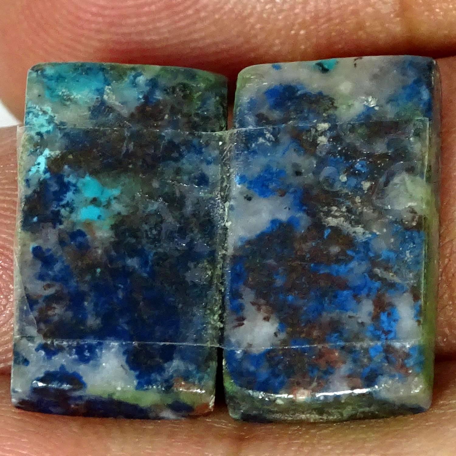 20.50Cts 100% Natural Blue Azurite Pair Octagon Cabochon Gemstone 10X19X4MM
