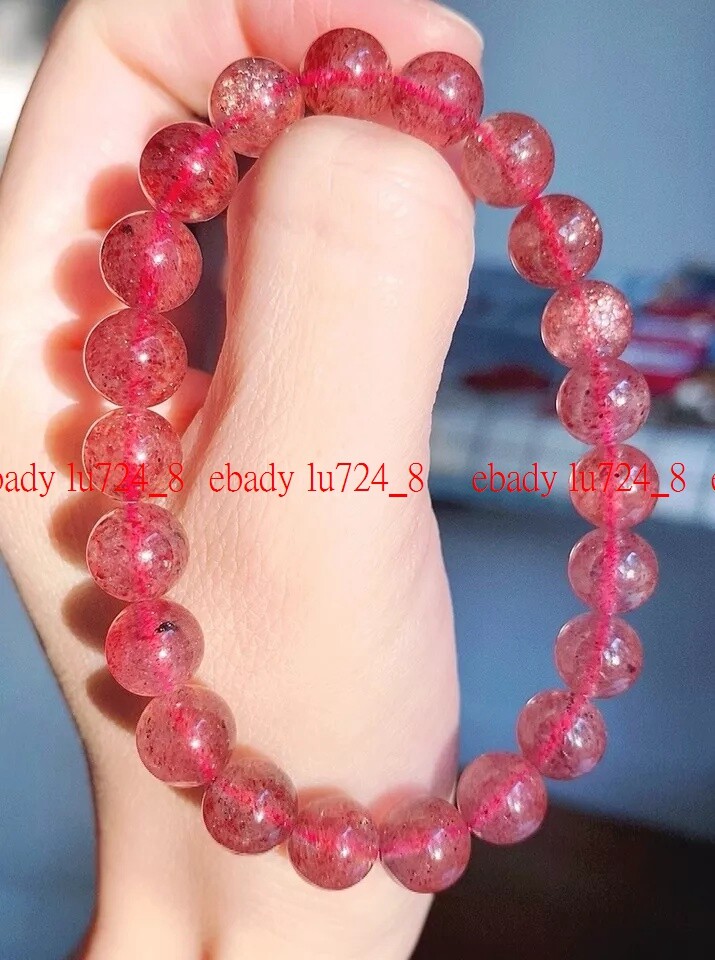 Natural Crystal Strawberry Quartz Bracelet Beads 10mm 7.5 Inch
