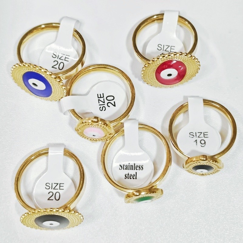 36 Pcs 4mm Evil Eye Enamel Stainless Steel Rings Oval Unisex Stackable Jewelry