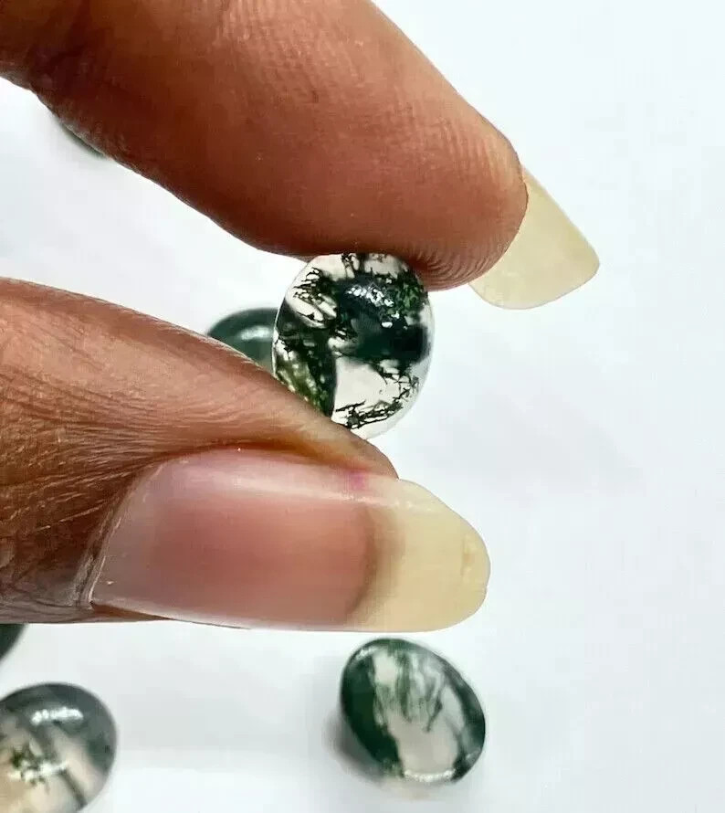 8×10 mm Natural Moss Agate Cabochon Oval Shape Loose Gemstone For Jewelry Making
