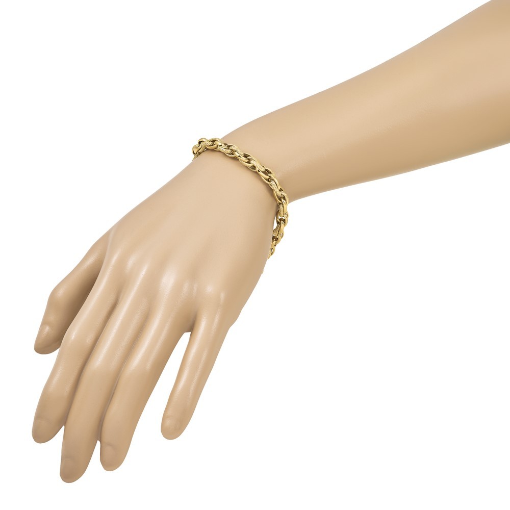 18K Yellow Gold Polished and Textured 6.3mm Fancy Link 7.5 in Bracelet