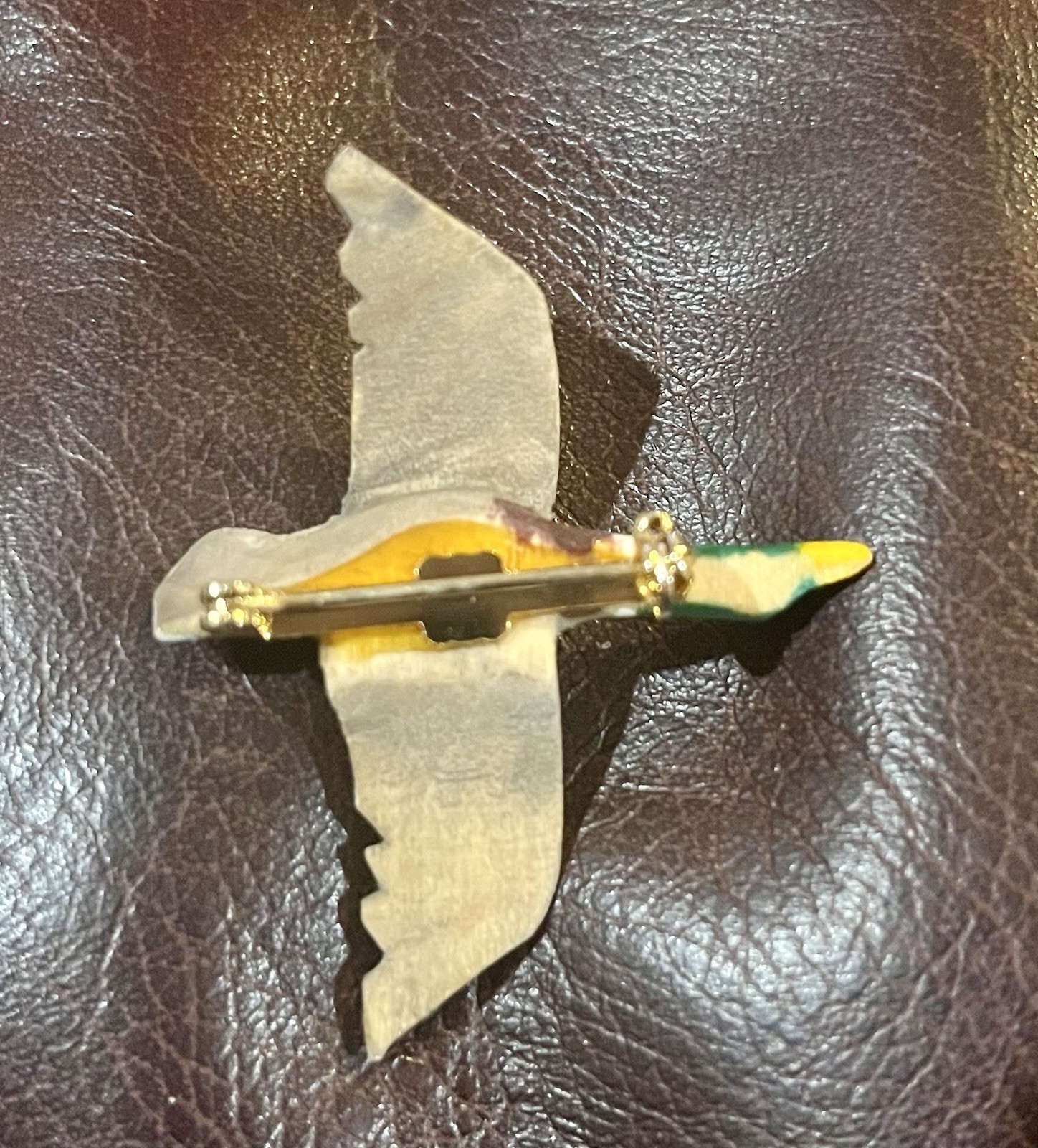 Carved Wood Mallard Duck in Flight Bird Brooch Pin