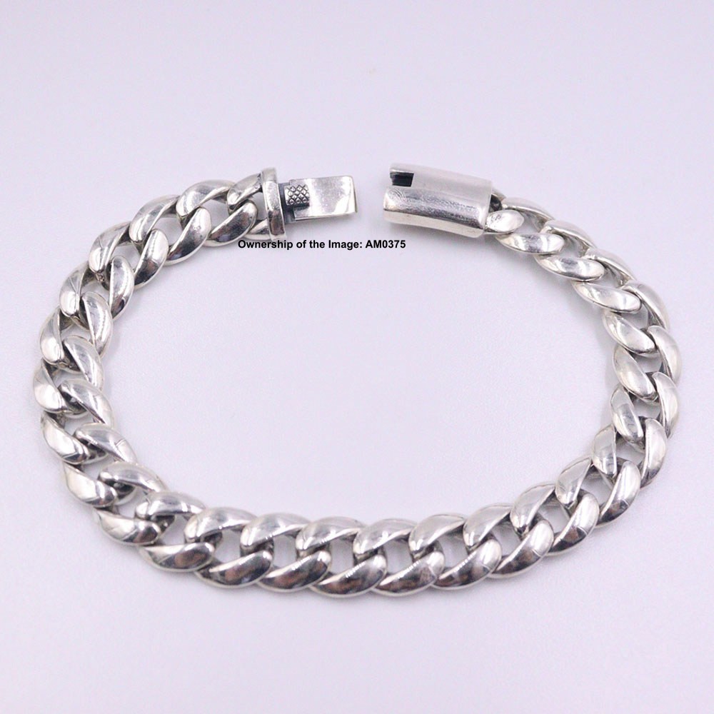 Real S925 Sterling Silver Women Men’s Bracelet 10.5mm Curb Link Chain 8.26inch