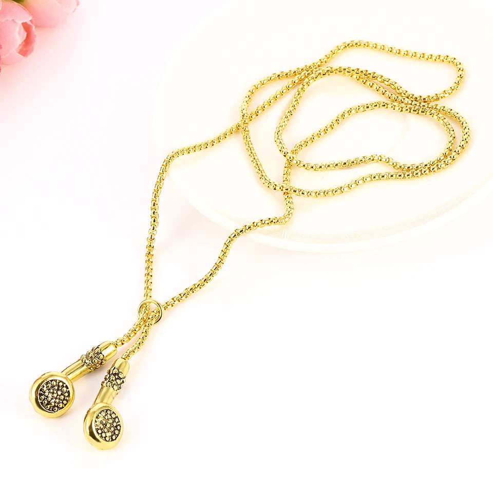 Headphones Pendant Necklace Kirsite Music Earbuds Metal Chain Punk Men Jewelry