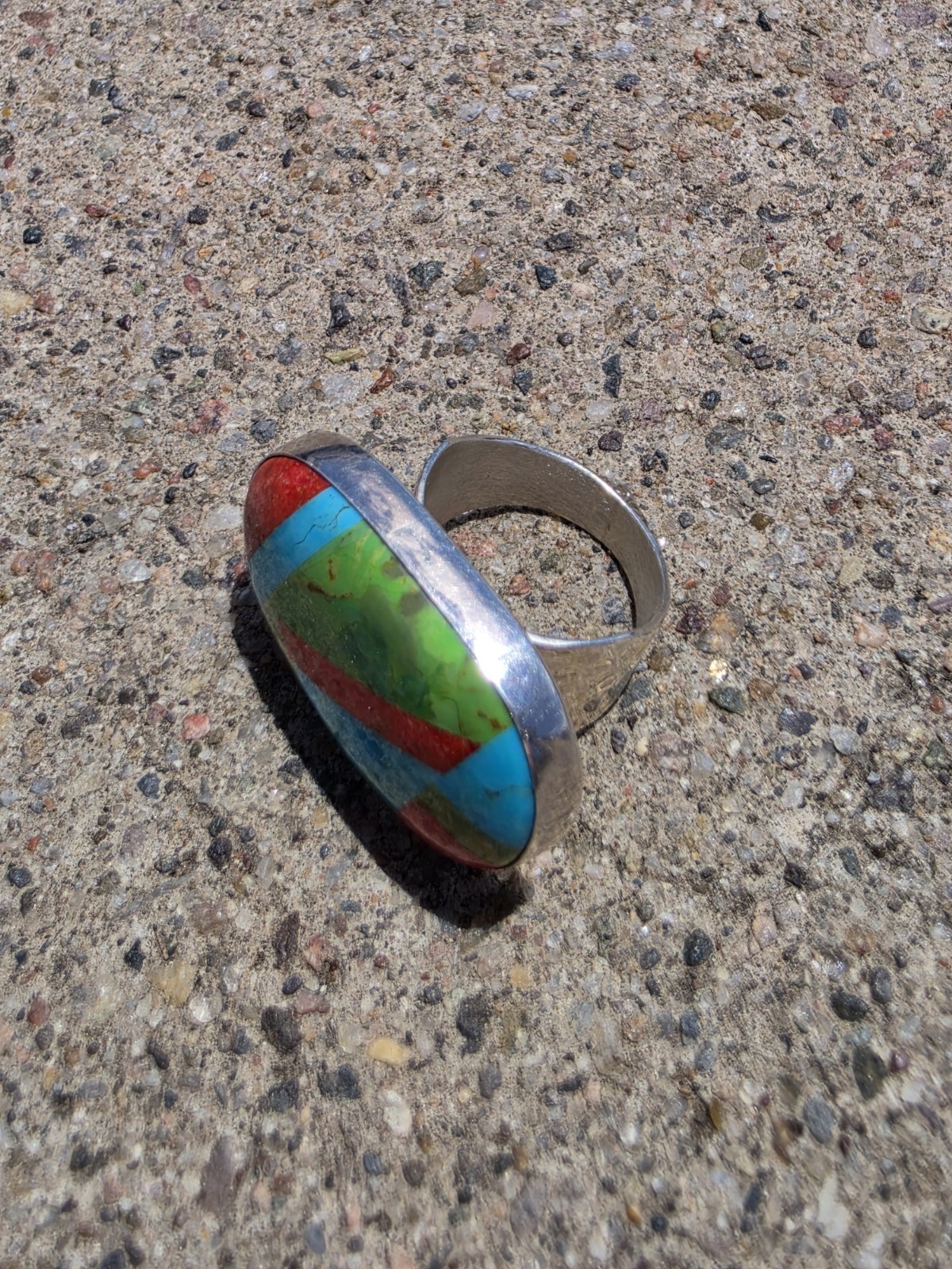 MINE FINDS BY JAY KING DTR Coral & Lemon Lime Turquoise Sterling Silver Ring