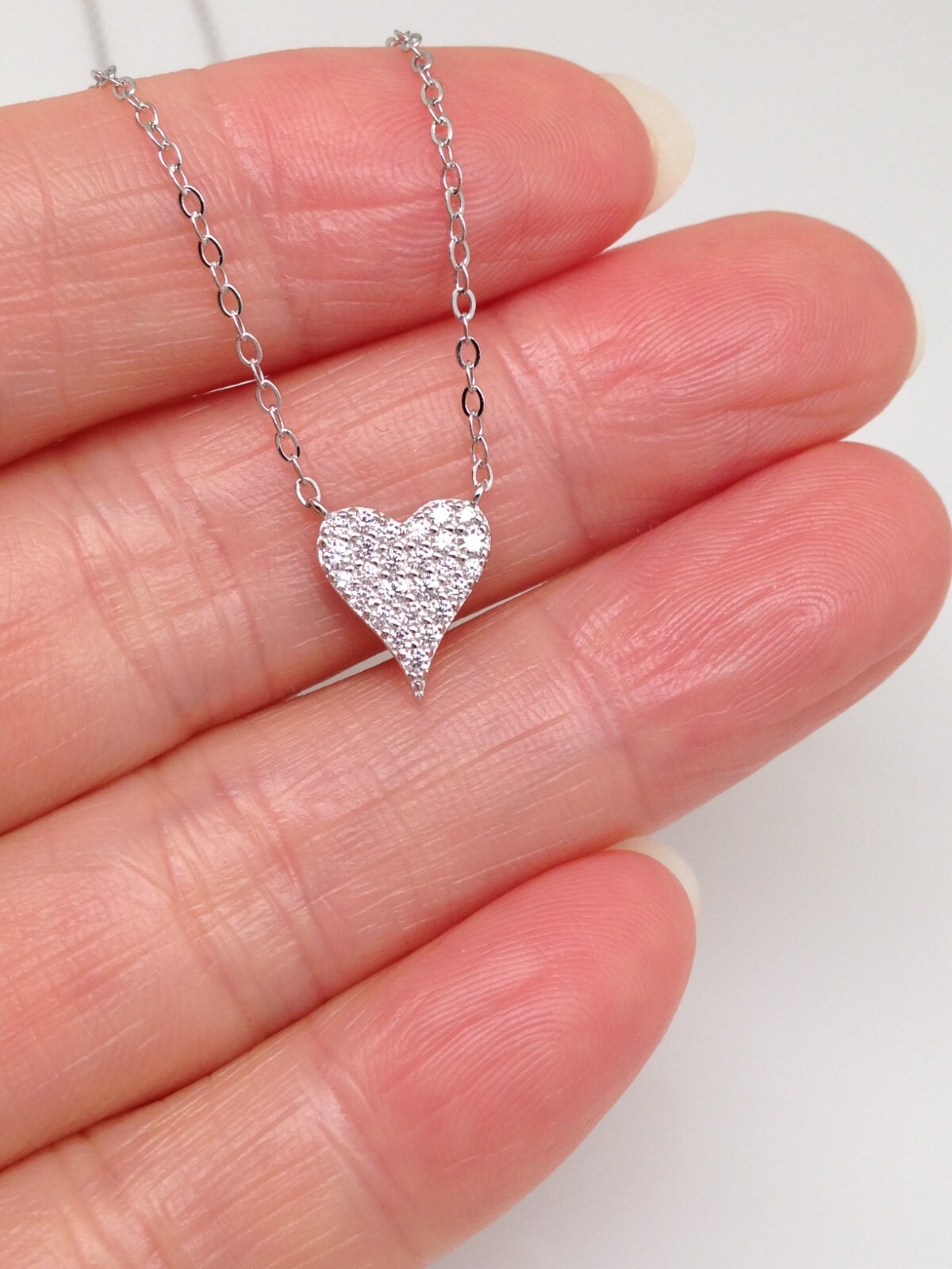 Cz Pave Heart Necklace 925 Sterling Silver Tiny Heart Pendant 9mm(0.35″) 17.75″