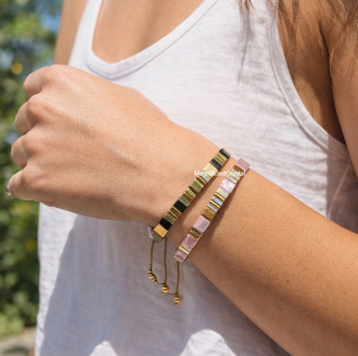 2PCS Vintage Miyuki Tila 14K Gold Plated Bracelet Handmade Minimalist Women Gift