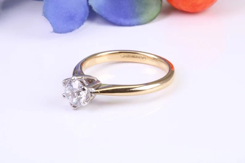 Round Cut 14K Multi Gold DEF I1-I3 Natural Diamond Wedding Ring 0.70Ct UGL Prong