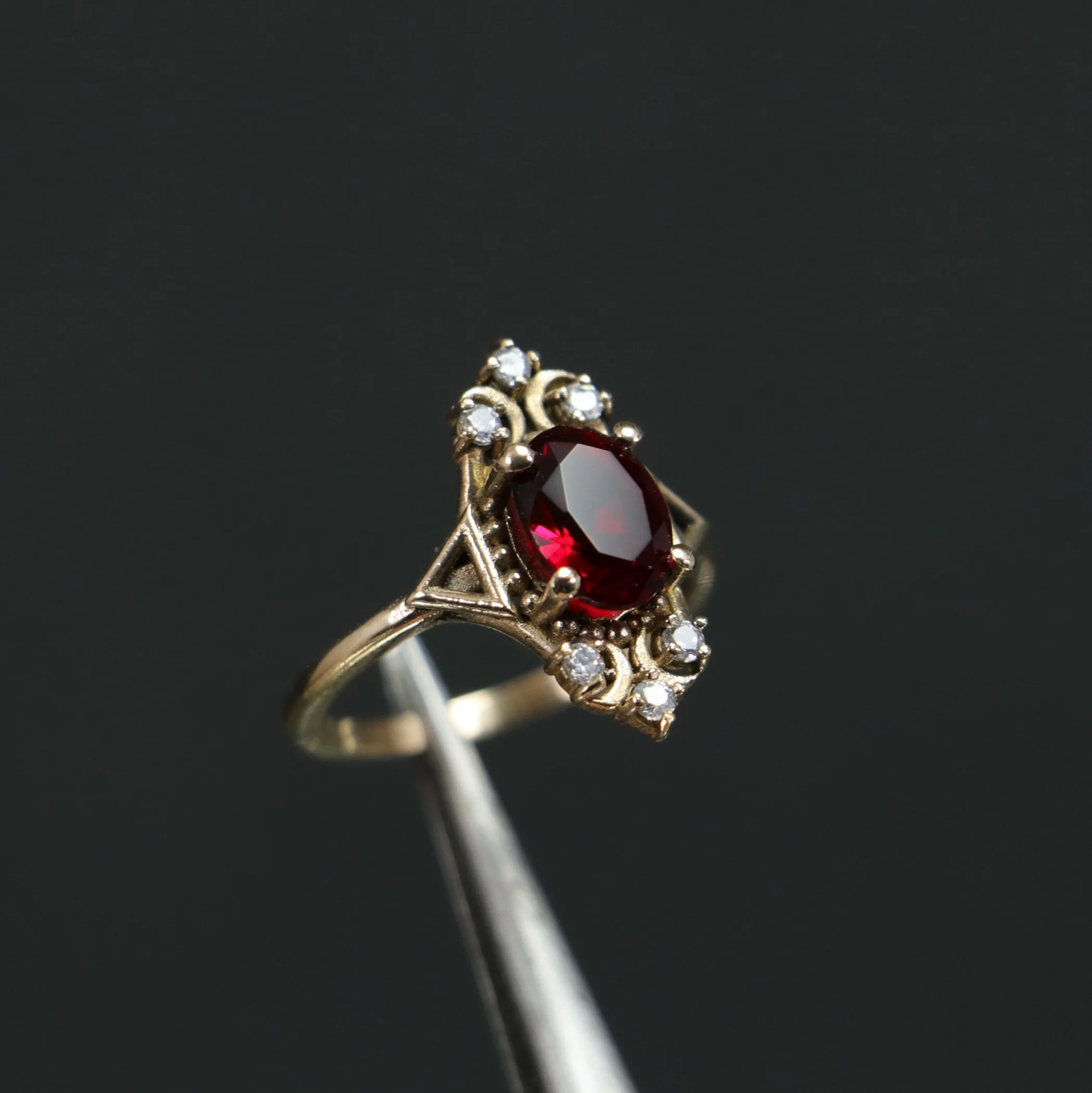 Handmade Garnet and Moissanite Ring