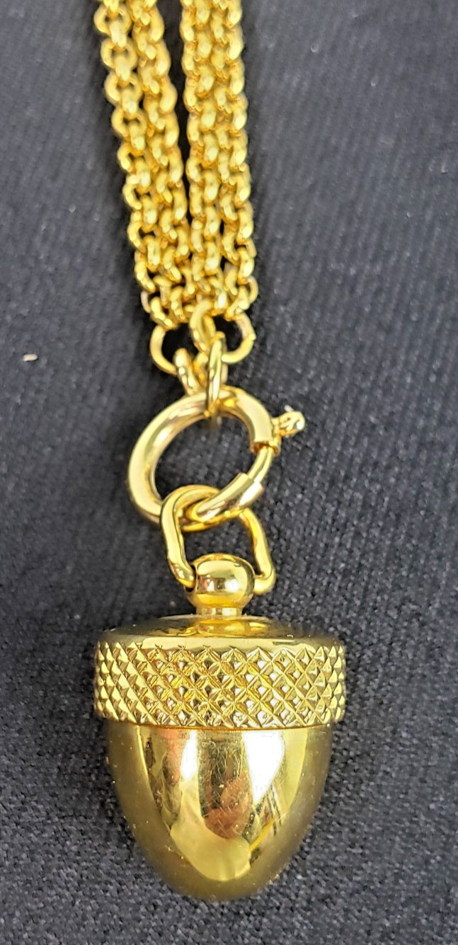 Gold Plated Acorn Charm Capsule Pendant on a 28″ Double Strand Necklace