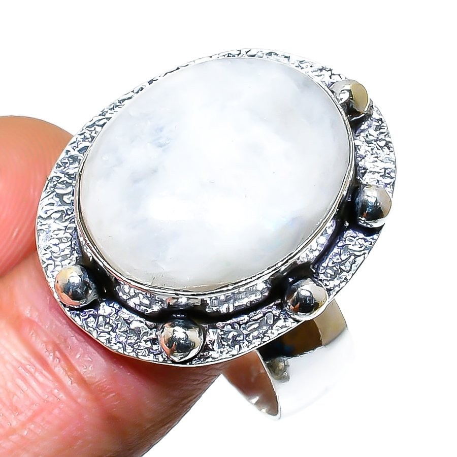Rainbow Moonstone Gemstone 925 Sterling Silver Jewelry Ring Size 10.5