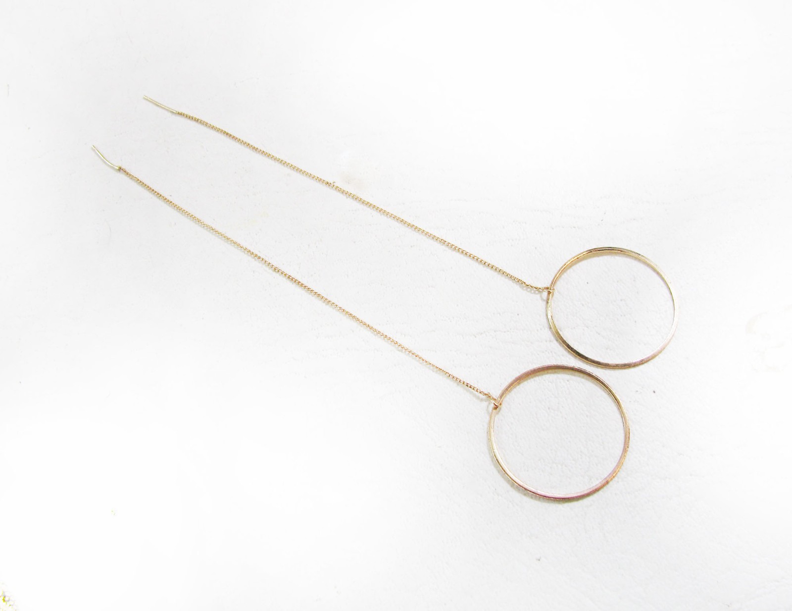 Neat Gold Plate Halo Pull Through Threader Dangle Earrings