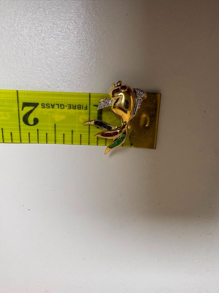 14Kt Yellow Gold Koi Fish Broch/Pendant with Diamonds/Sapphire/Ruby