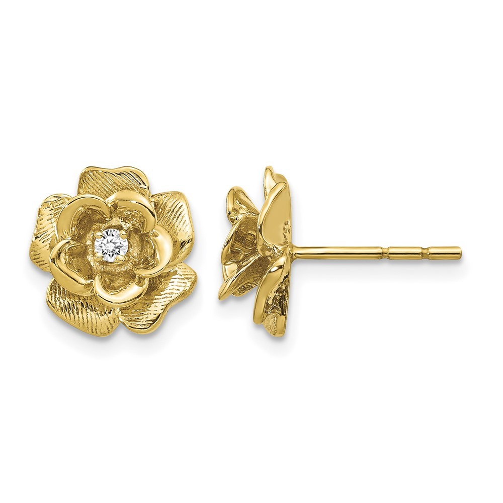 14k Yellow Gold 1/15 carat Lab Grown Diamond VS/SI+ G+ Flower Post Earrings