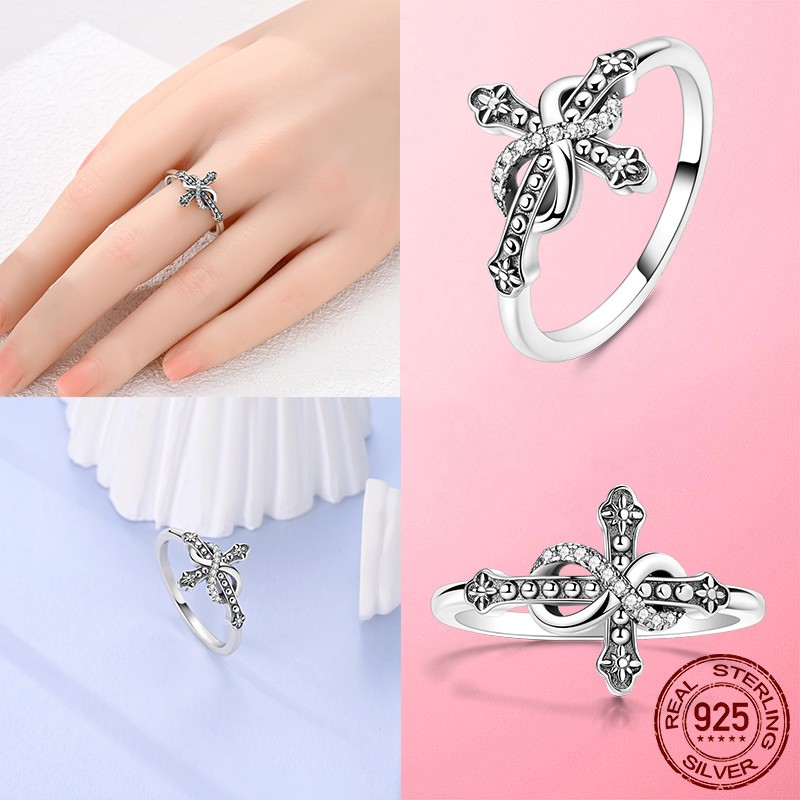 LAZA Original 925 Sterling Silver Finger Ring Infinite Cross for Women Jewelry