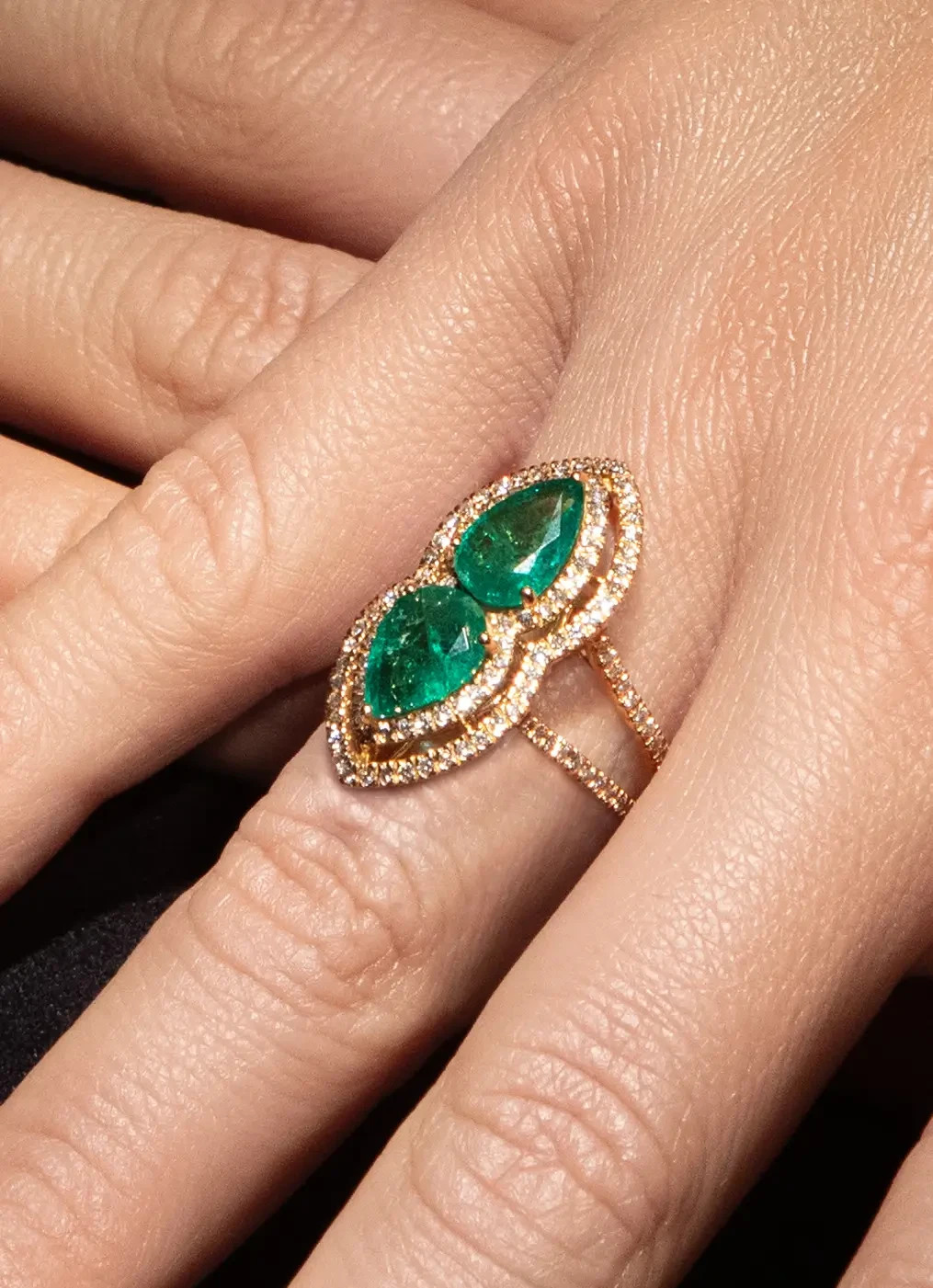 6.50 Ct Pear Cut Natural Colombian Emerald Wedding Ring Solid 14K Yellow Gold