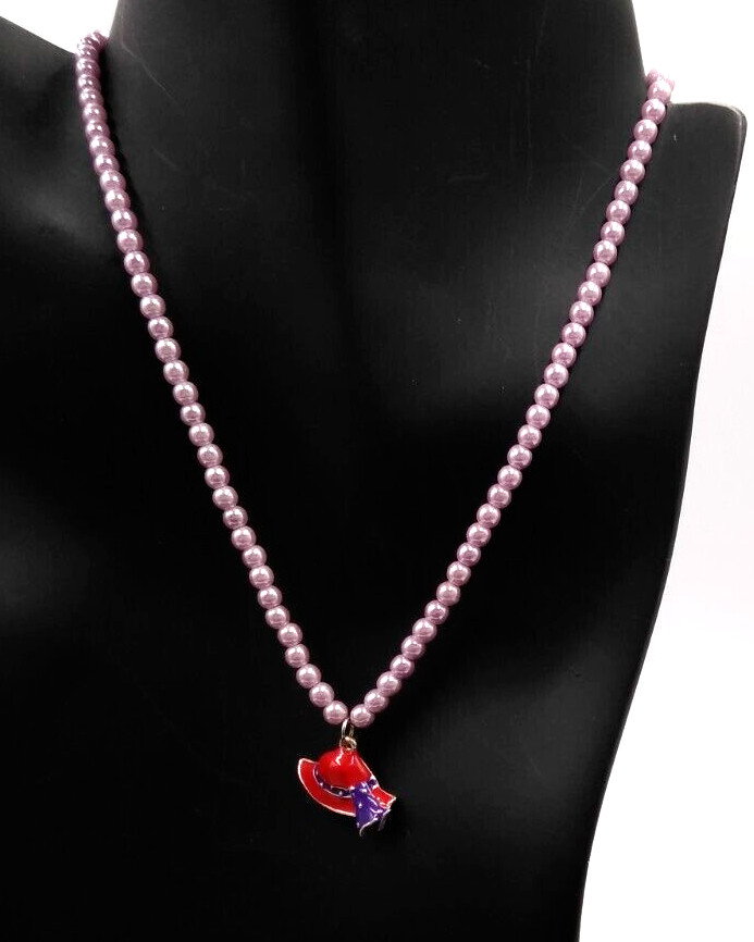 Red Hat Women’s Lavender Purple Simulated Pearl 16″ Necklace w/ Red Hat Pendant