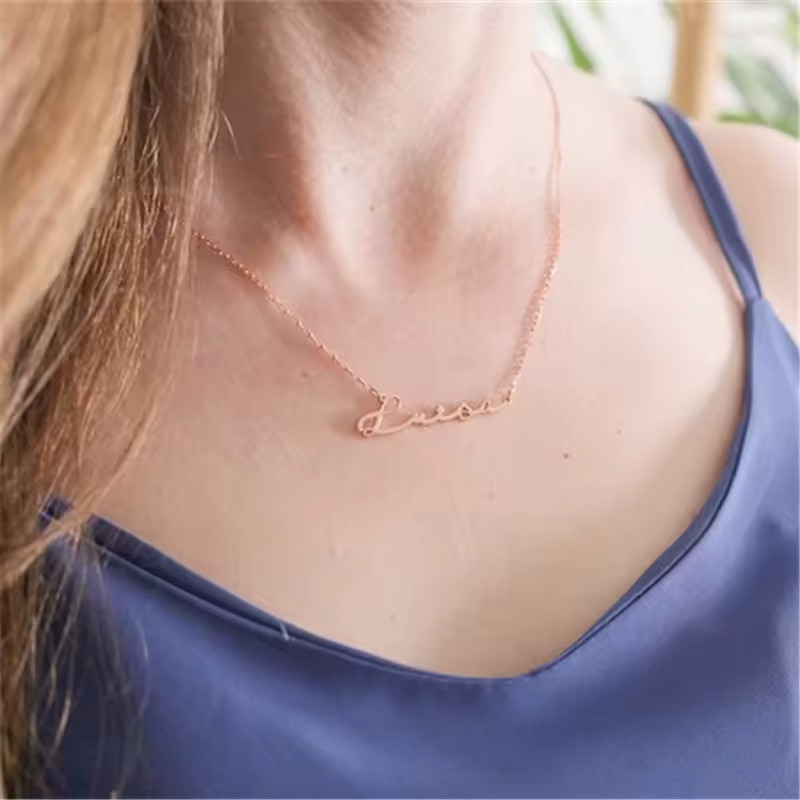 Customized Dainty Name Necklace Cursive Pendant Jewelry Women Stainless Steel