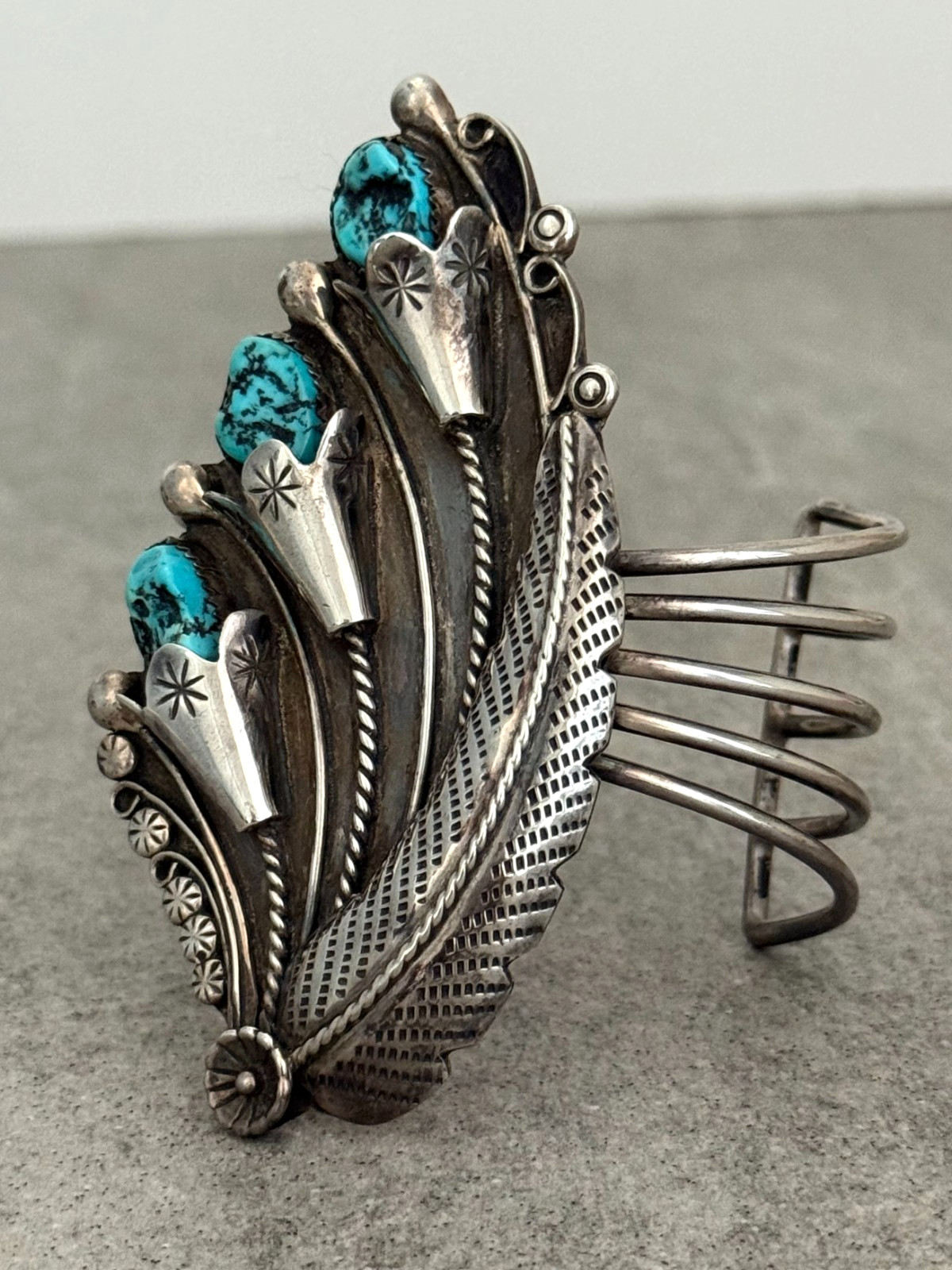Vintage Navajo Turquoise Sterling Silver BLOSSOM Bracelet 6.7 in