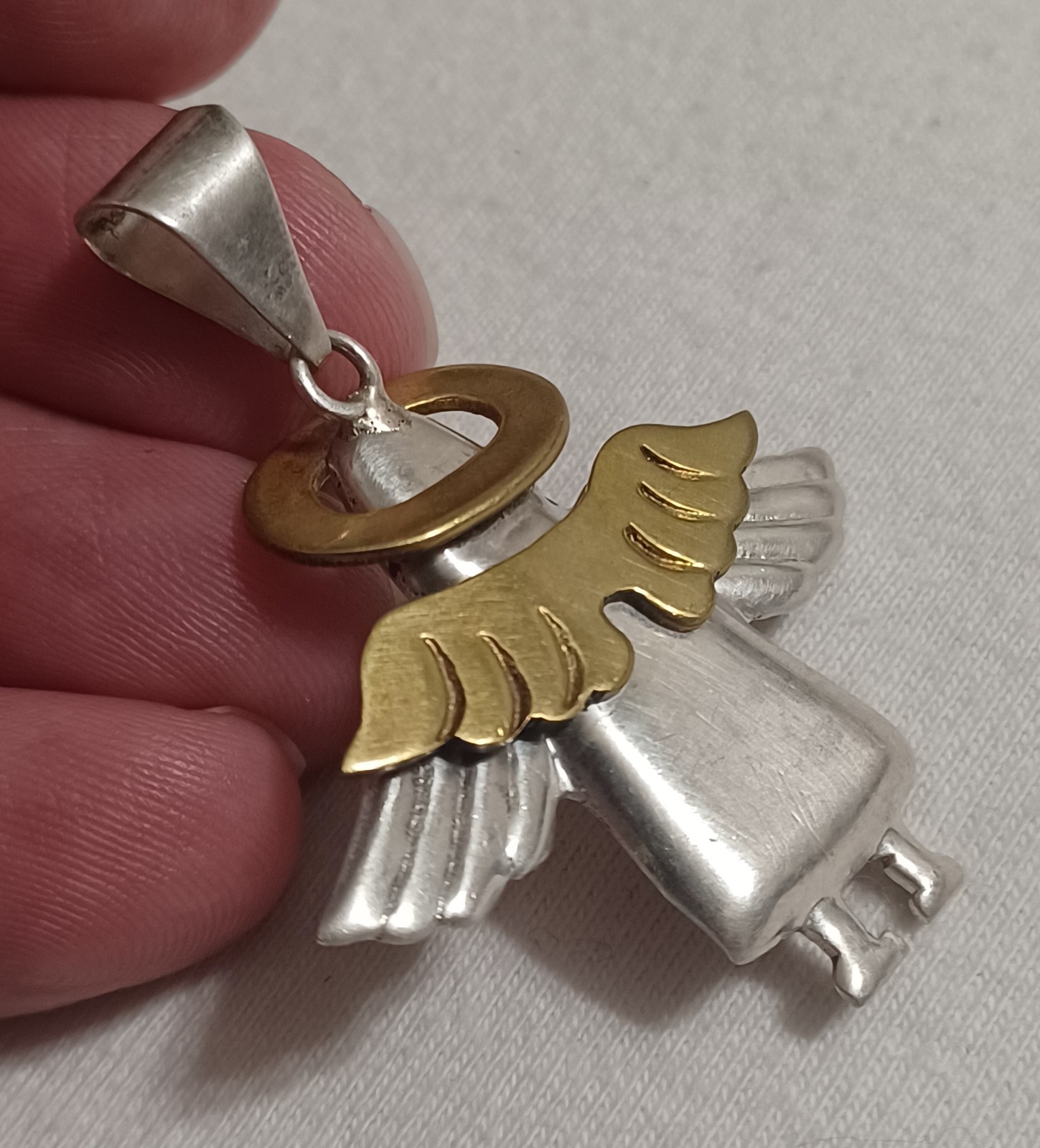 BEAUTIFUL Large Sterling Silver ANGEL Necklace, Solid 16″ Inch Chain Italy 925