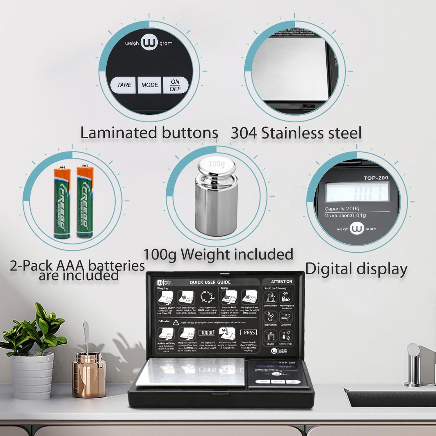 Weigh Gram 200G Digital Pocket Gram Scale 0.01G Accuracy, 200G X 0.01G Mini Digi