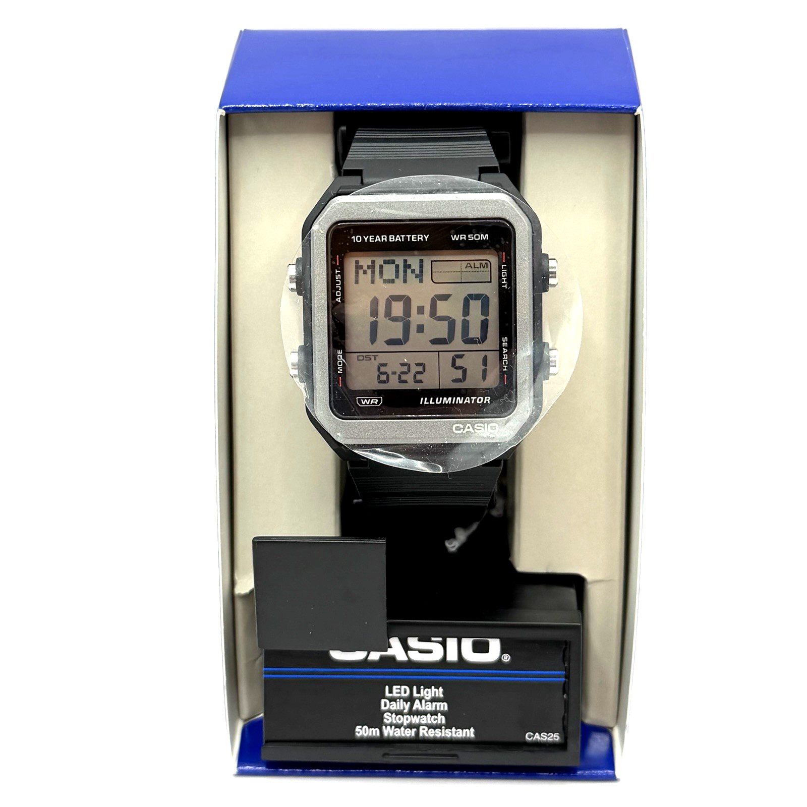 Casio Collection Standard W221H-1AV Black 10-year Battery Flash Alert World Time