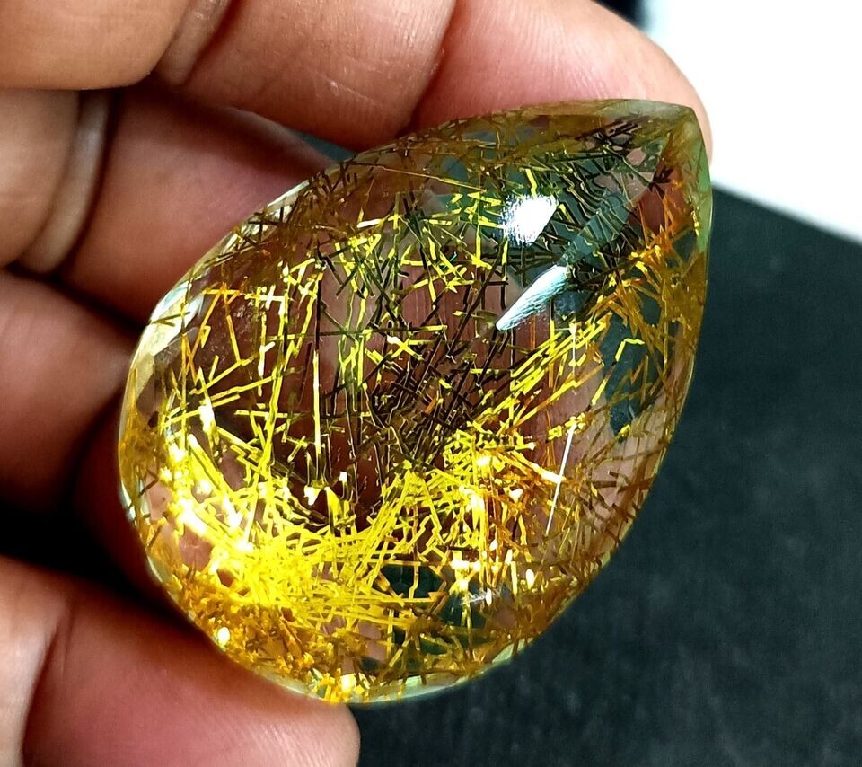 EGL Certified 144.60 Ct PEAR Cut Natural Yellow Rutilated Quartz Loose Gemstone