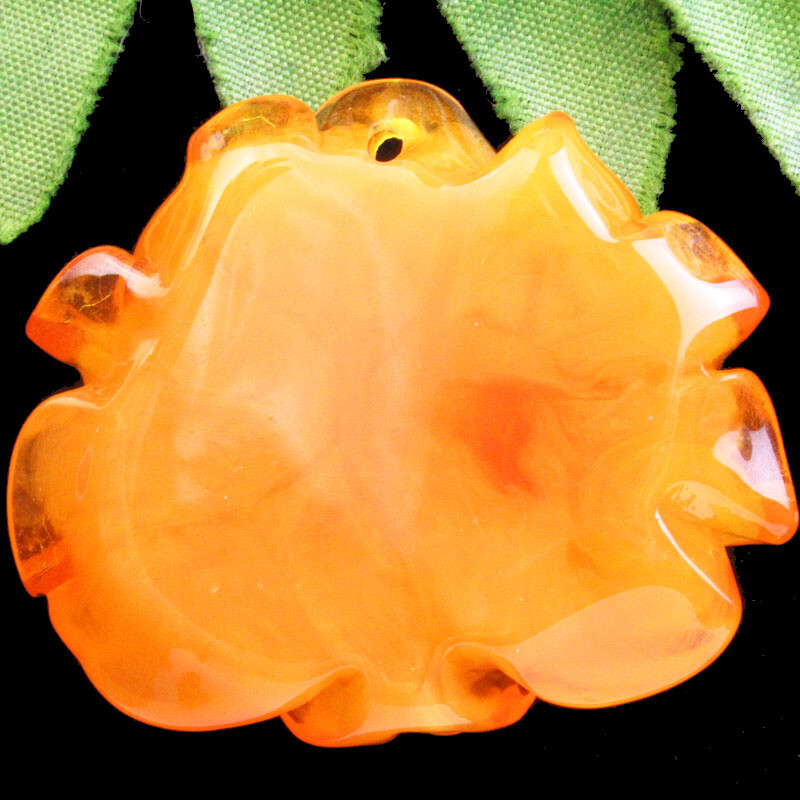 50x42x16mm Carved Manmade Orange Amber Flower Pendant Bead Q13405