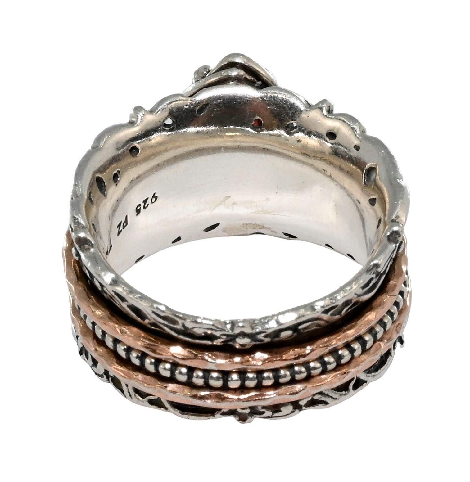 Paz Creations PZ Israel Red Garnet Sterling Silver Gold Spinner Ring! Size 6!