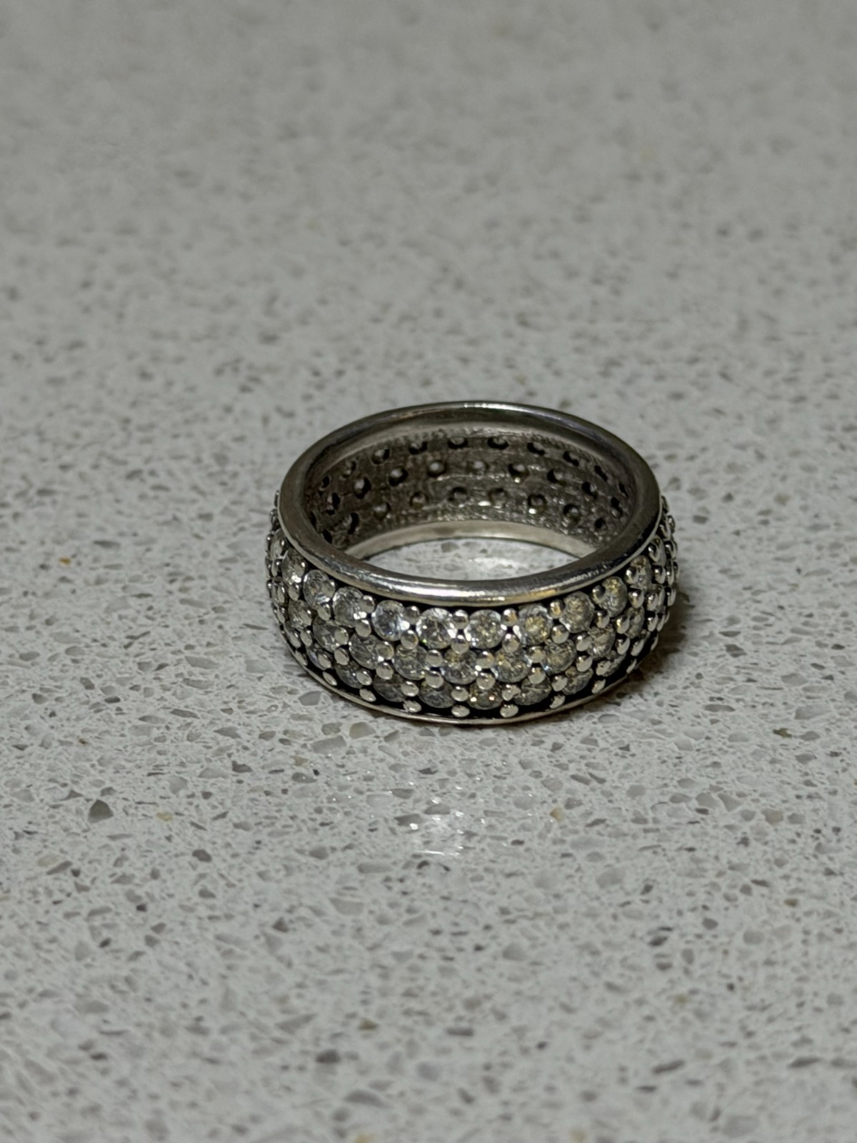 925 Sterling Silver Clear Cubic Zirconia DQ CZ Wide Eternity Band Ring Size 5.5