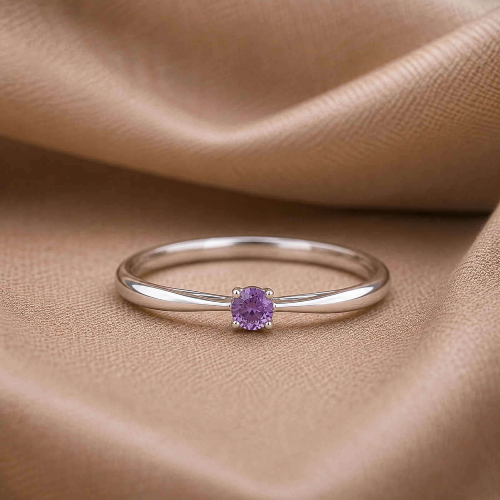 925 Sterling Silver Amethyst Solitaire Ring Dainty Minimalist Promise Engagement