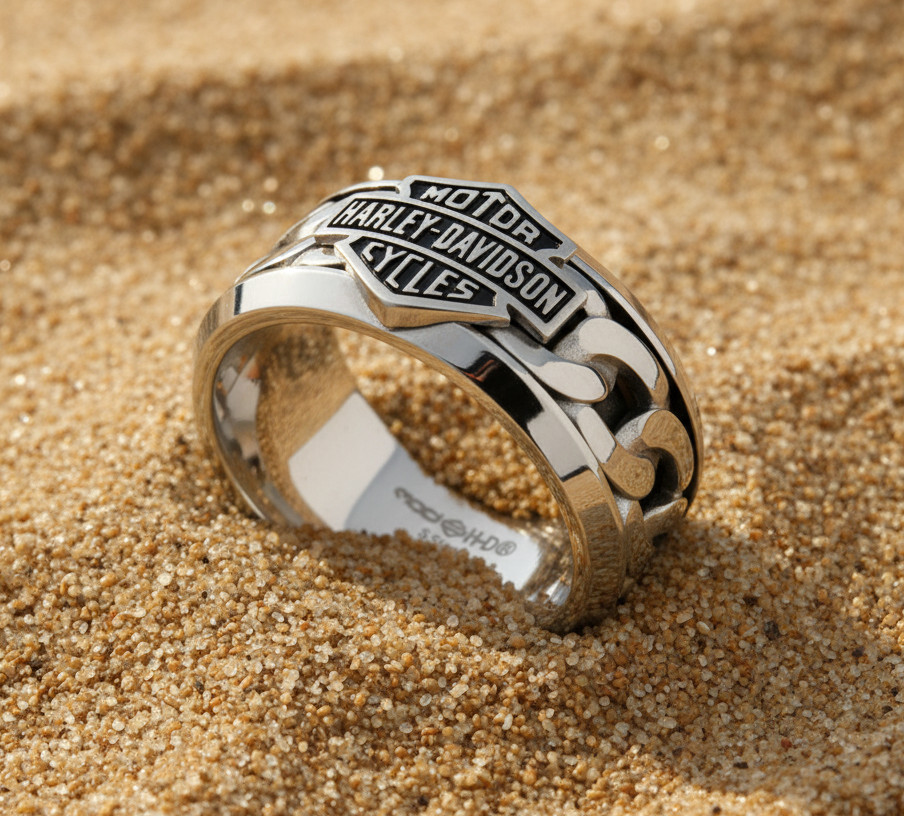 Men’s Harley-Davidson® Inlaid Chain B&S Logo Ring Stainless Steel 53 HSR0031