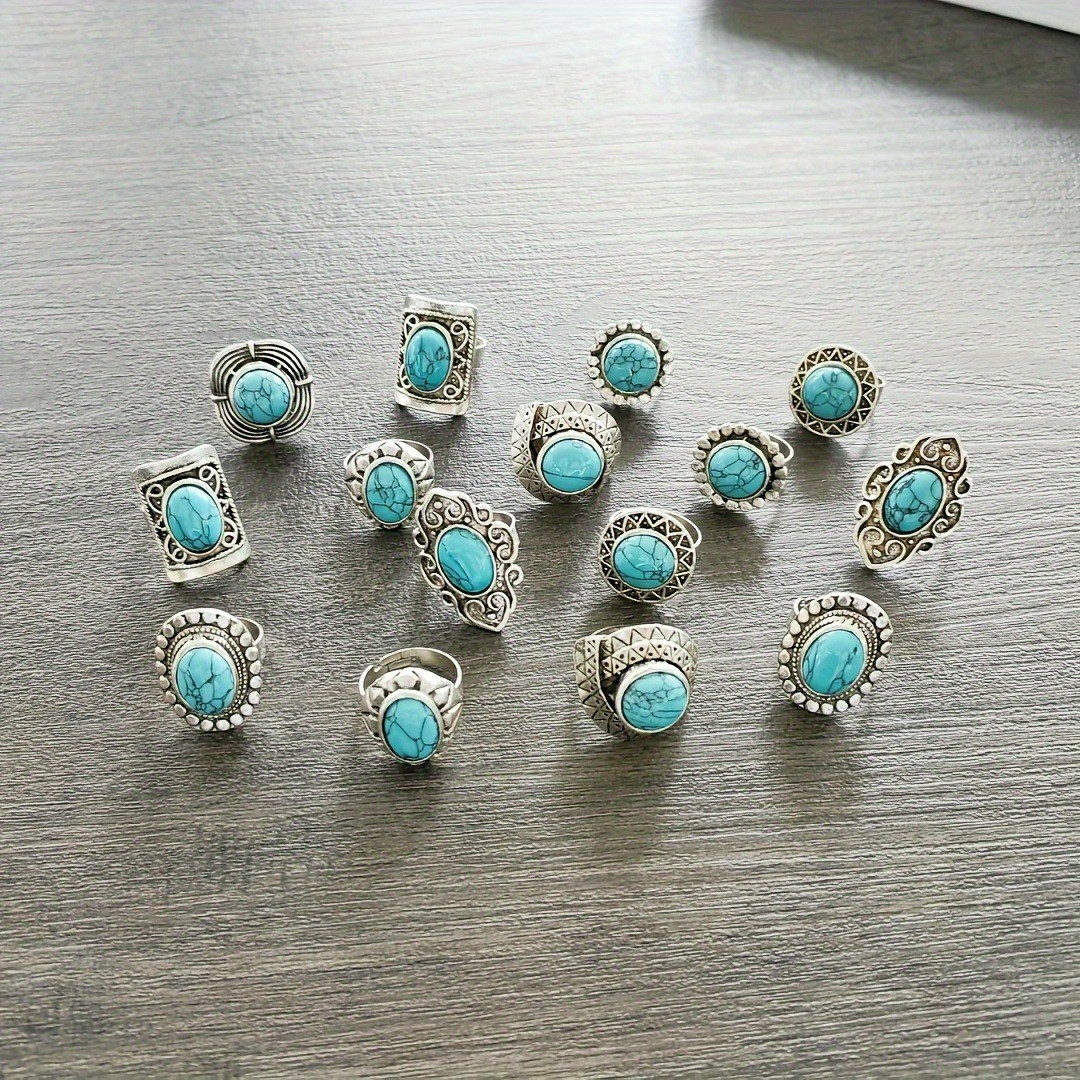 Wholesale Turquoise Jewelry Lots 30pcs Men’s Women’s Rings Natural Stone Rings