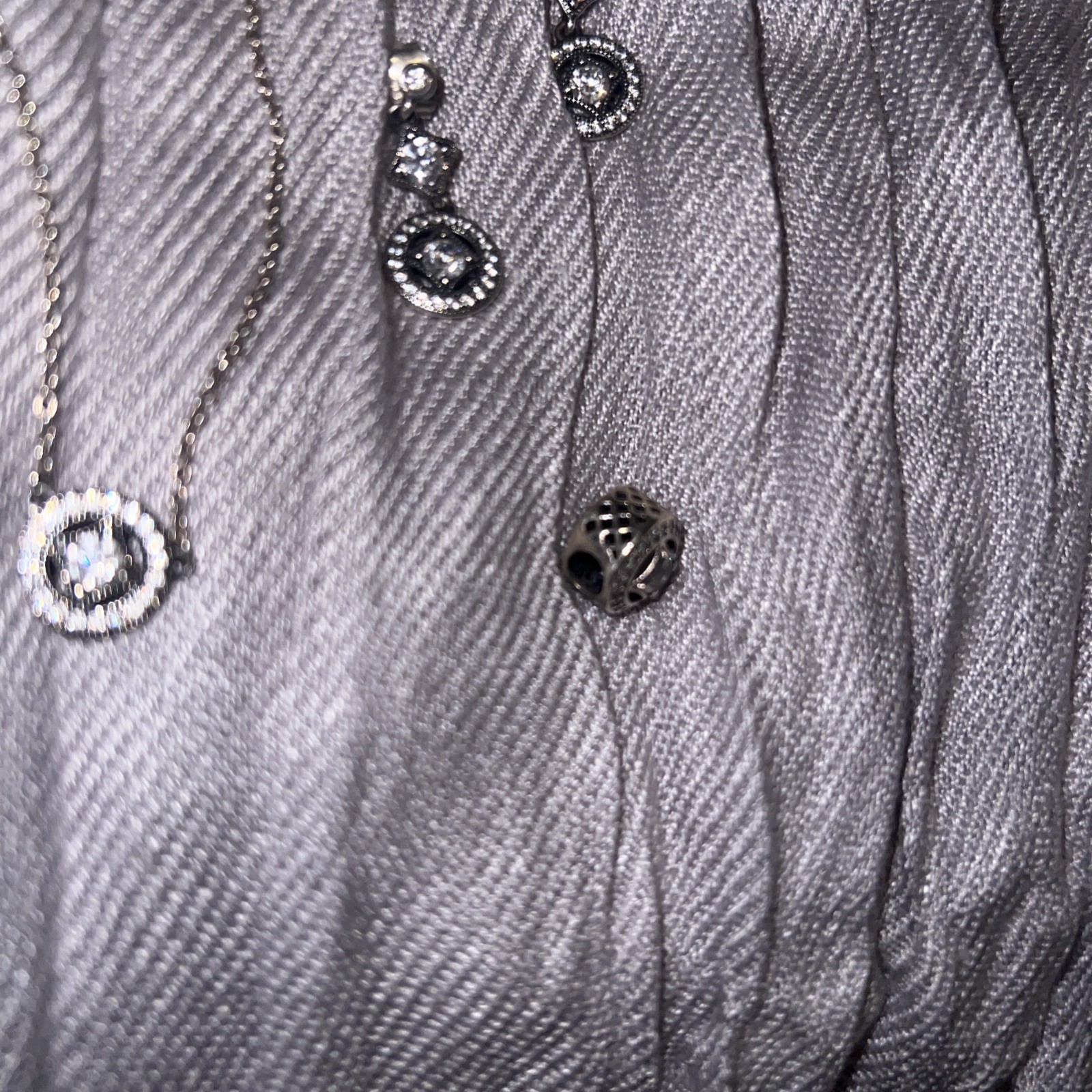 Vtg Allure Pandora SS Zirconia Necklace Pendant-Dangle Earrings-Charm Set