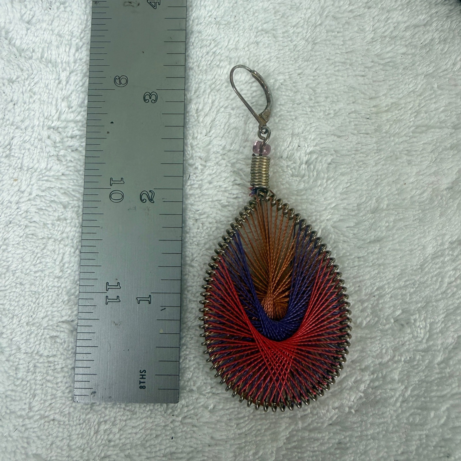 Bohemian String Art Teardrop Earrings Red Purple Brown Woven Fiber Jewelry