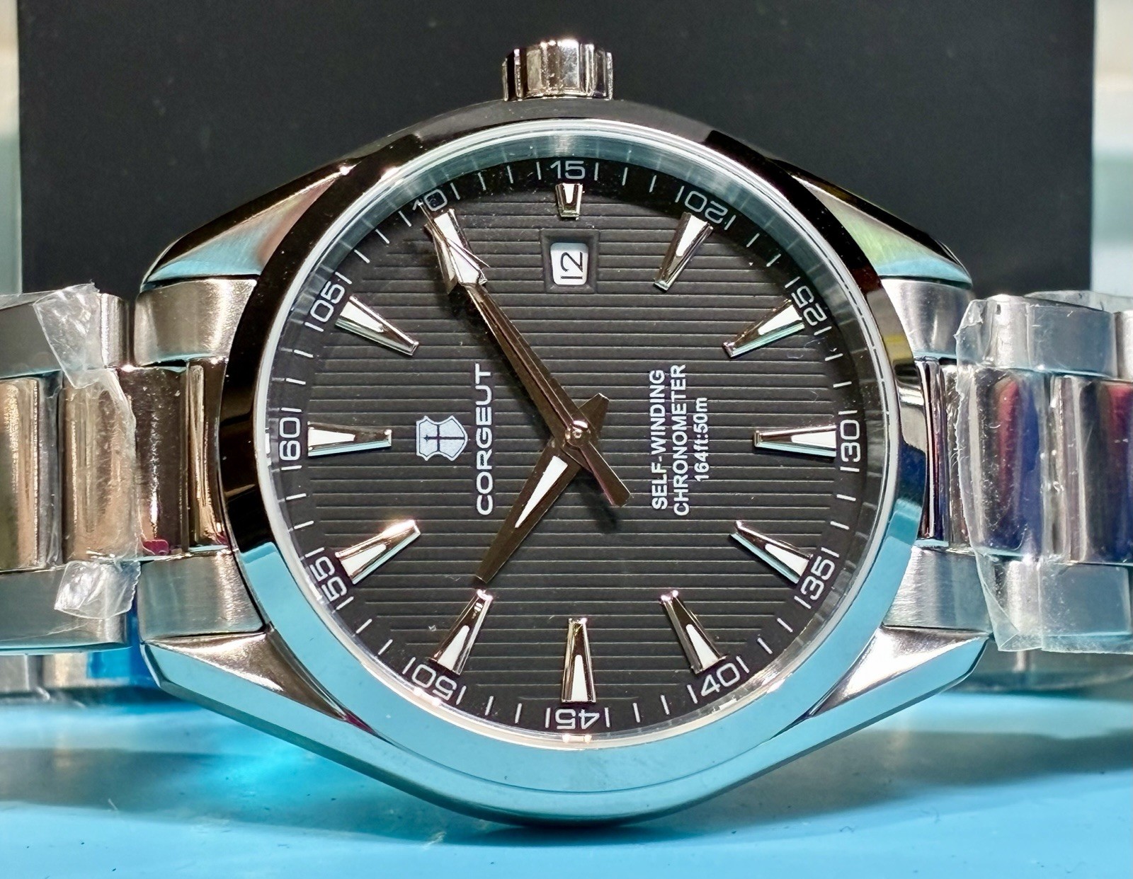 CORGEUT AUTOMATIC SAPPHIRE 41MM BLACK TEAKED DIAL OCEANMASTER STAINLESS STEEL