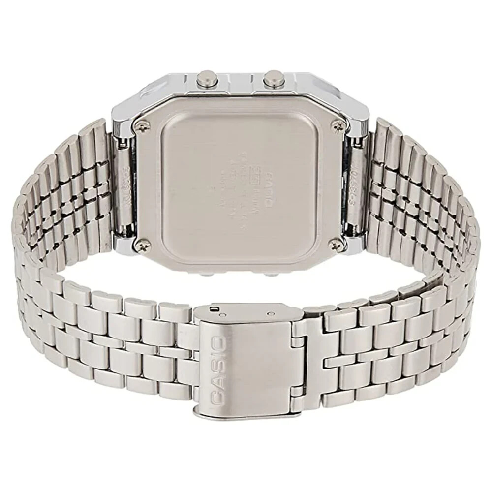 Casio Men’s LCD Dial Gray Stainless Steel Band Digital Quartz Watch – A500WA-7DF