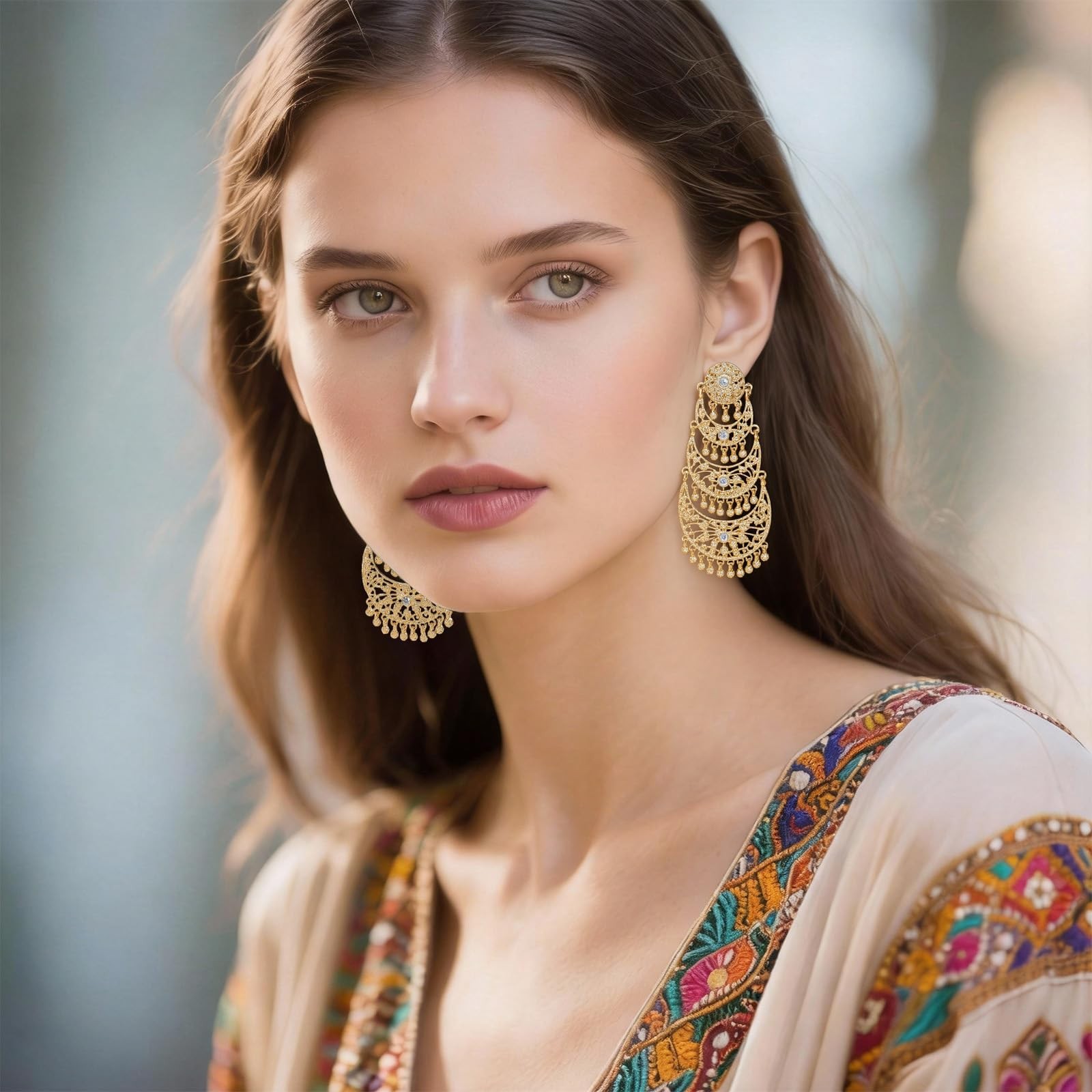 Bohemian Gold Long Tassel Dangle Drop Earrings, Beaded Chandelier Earrings fo…