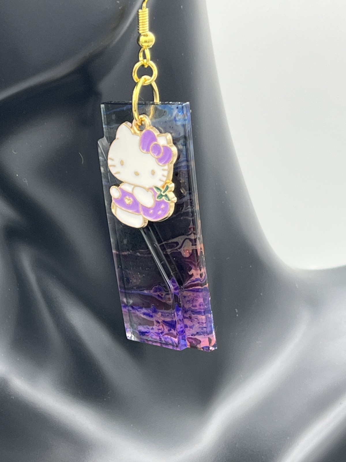 Hello Kitty, with purple strawberry with abstract art earrings, costume, jewelry