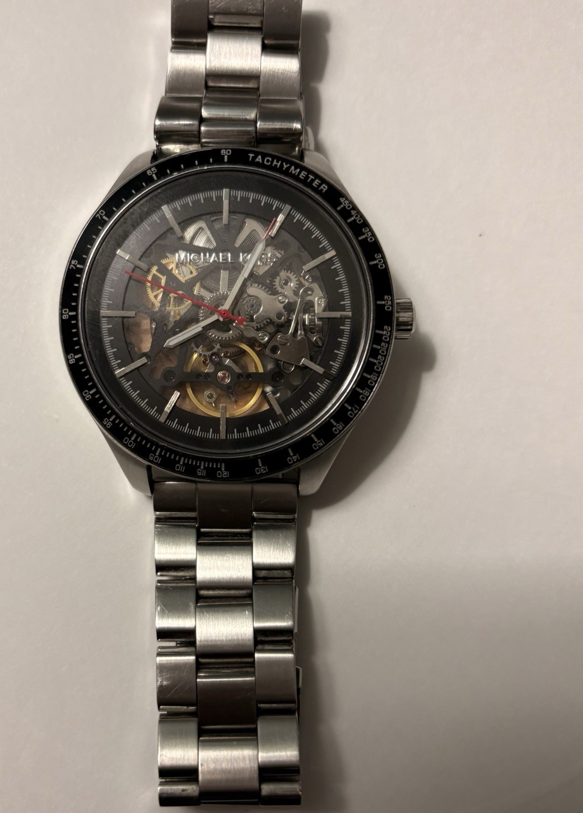 Michael Kors Men’s Automatic Skeleton Watch Silver Steel Tachymeter 40-43.9mm