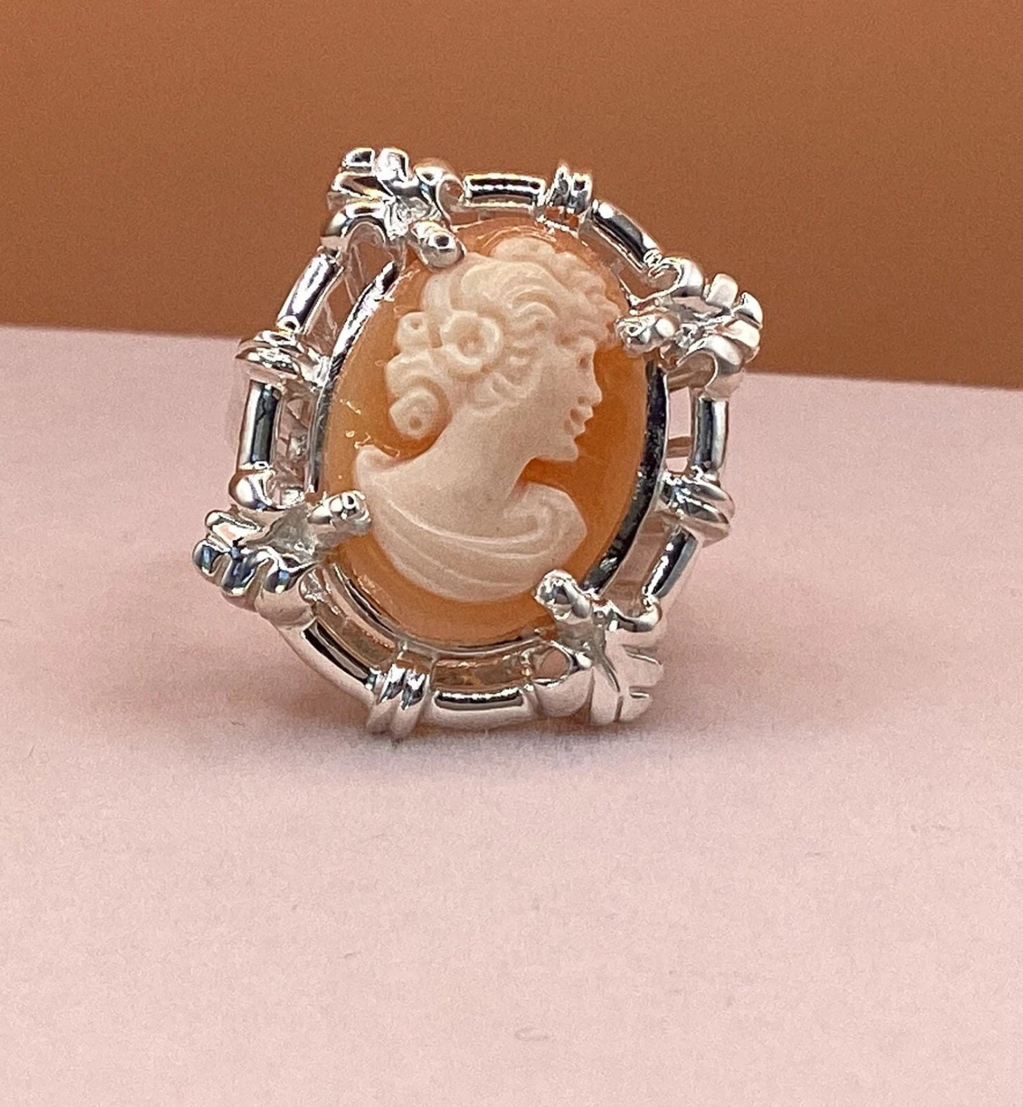 Shell Cameo Ring: Vintage Victorian Sterling Silver, Size 6 1/2 Estate Jewelry