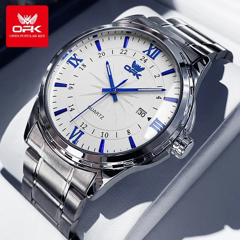 OPK Quartz Watch Men Comfortable Leather Strap Waterproof Fashion Dress Wristwat