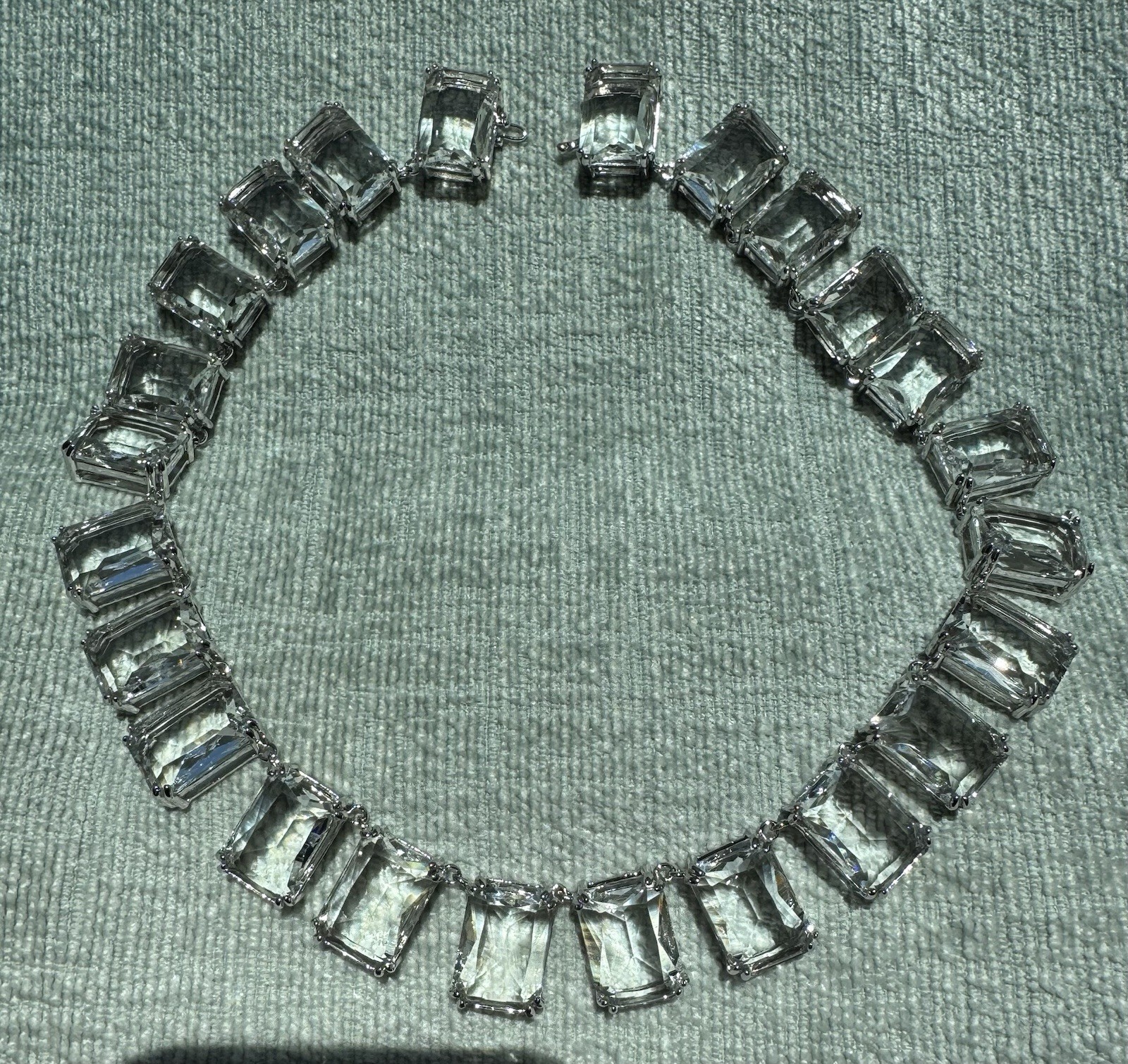 Swarovski Rhodium Plated Clear Crystal Rectangle Link Necklace 38cm 5715330