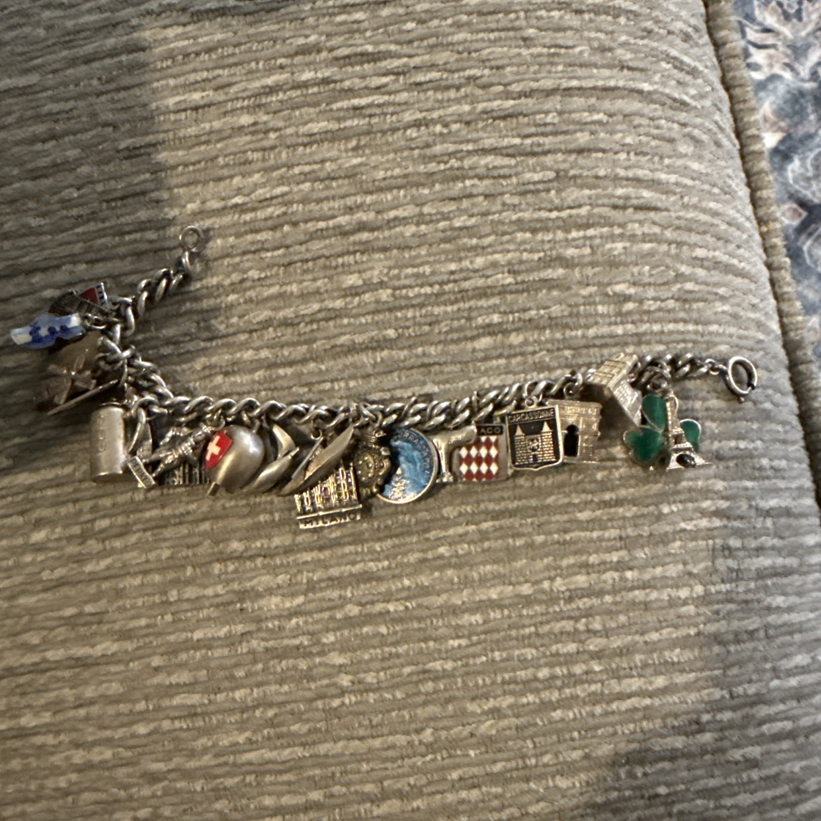 Italy 925 LOADED CHARM BRACELET 22 CHARMS 45. GRAMS. 7” Vintage