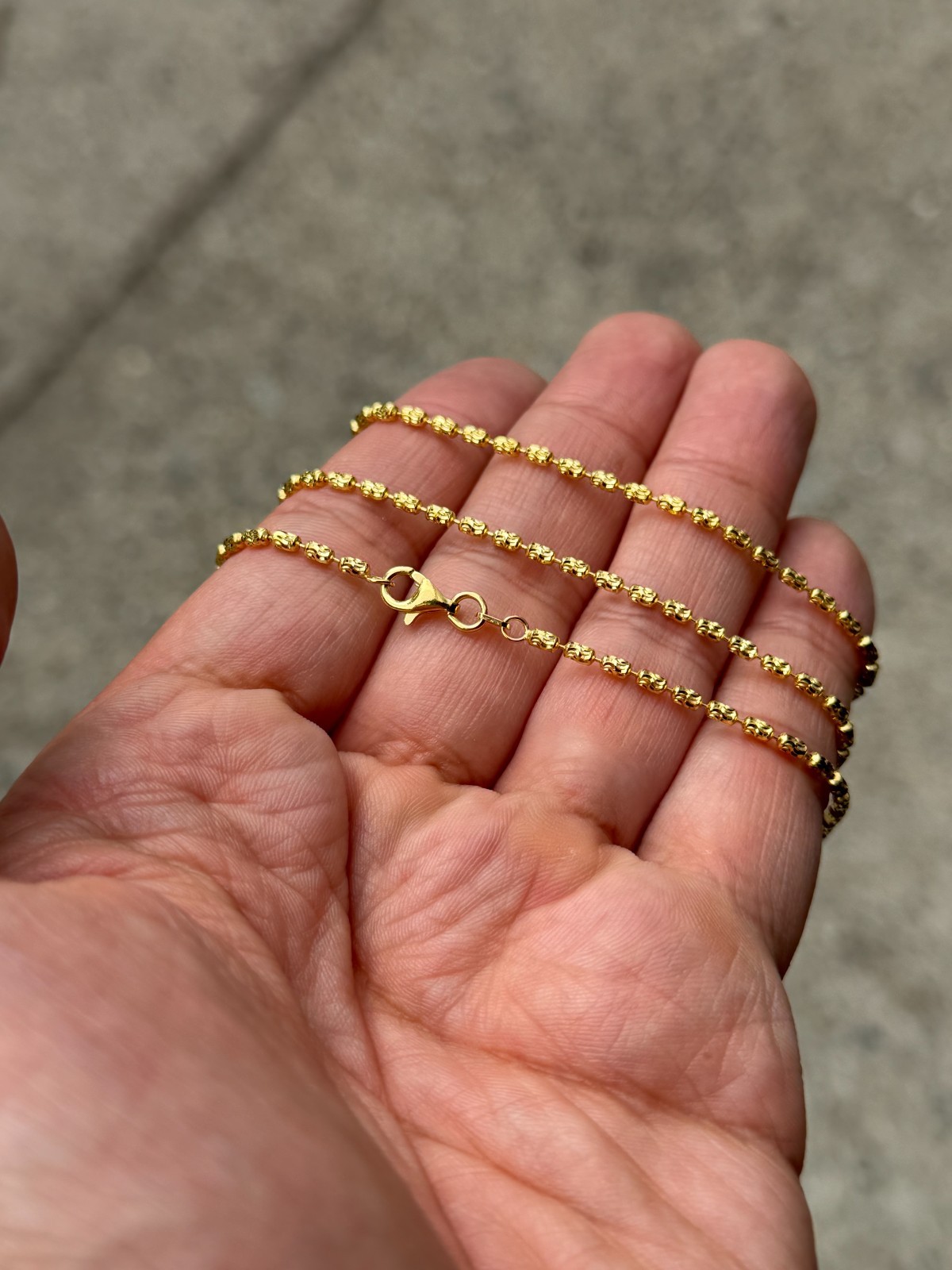 14K Gold Plated Over 925 Silver Italian Barrel Moon Cut Station Chain Necklace
