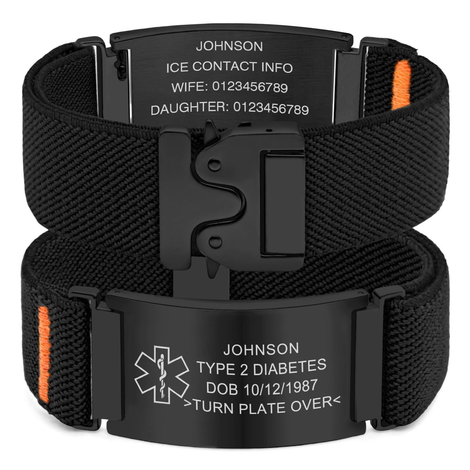Free Engraving Medical ID Bracelet Parachute Buckle Knitted Emergency Wristband