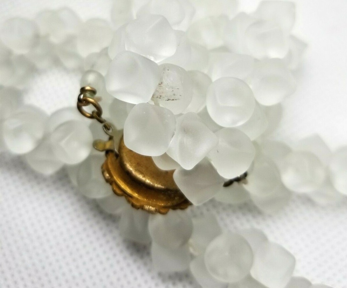 Very Fine Cold stone or Frosted Glass Bead necklace 26 in long stone size 3/8 in